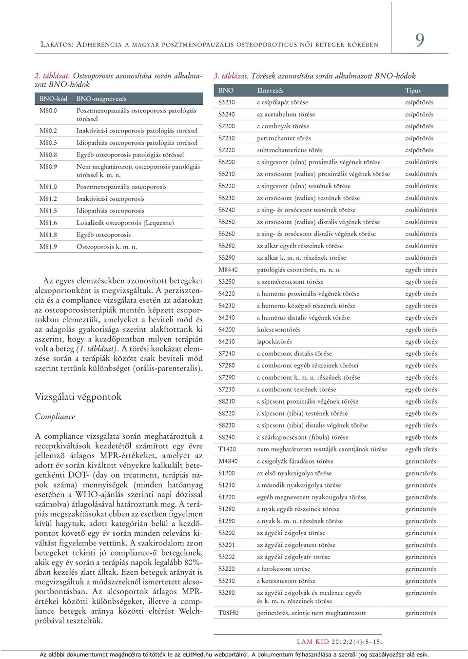 A perzisztencia és a compliance vizsgálata esetén az adatokat az osteoporosisterápiák mentén képzett csoportokban elemeztük, amelyeket a beviteli mód és az adagolás gyakorisága szerint alakítottunk