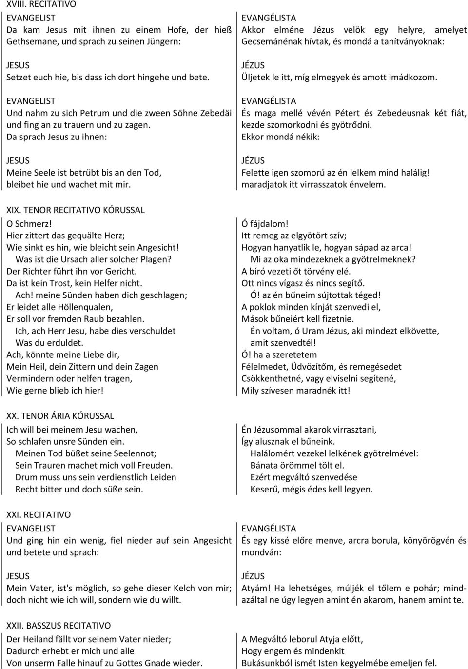 TENOR RECITATIVO KÓRUSSAL O Schmerz! Hier zittert das gequälte Herz; Wie sinkt es hin, wie bleicht sein Angesicht! Was ist die Ursach aller solcher Plagen? Der Richter führt ihn vor Gericht.