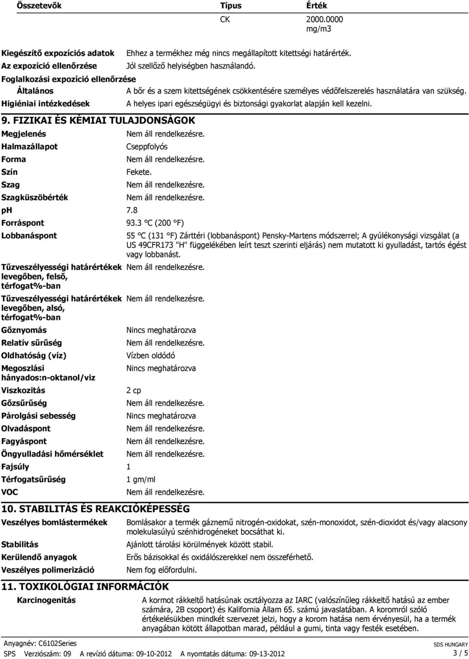 Jól szellızı helyiségben használandó. 9. FIZIKAI ÉS KÉMIAI TULAJDONSÁGOK Megjelenés Halmazállapot Forma Szín Szag Szagküszöbérték ph 7.