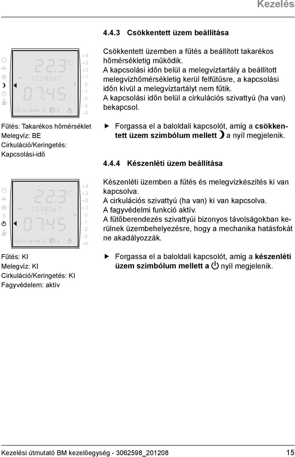 A kapcsolási időn belül a cirkulációs szivattyú (ha van) bekapcsol.