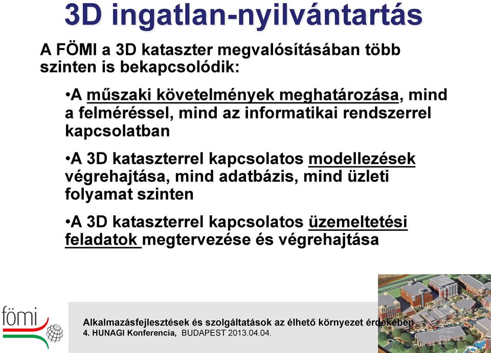 kapcsolatban A 3D kataszterrel kapcsolatos modellezések végrehajtása, mind adatbázis, mind