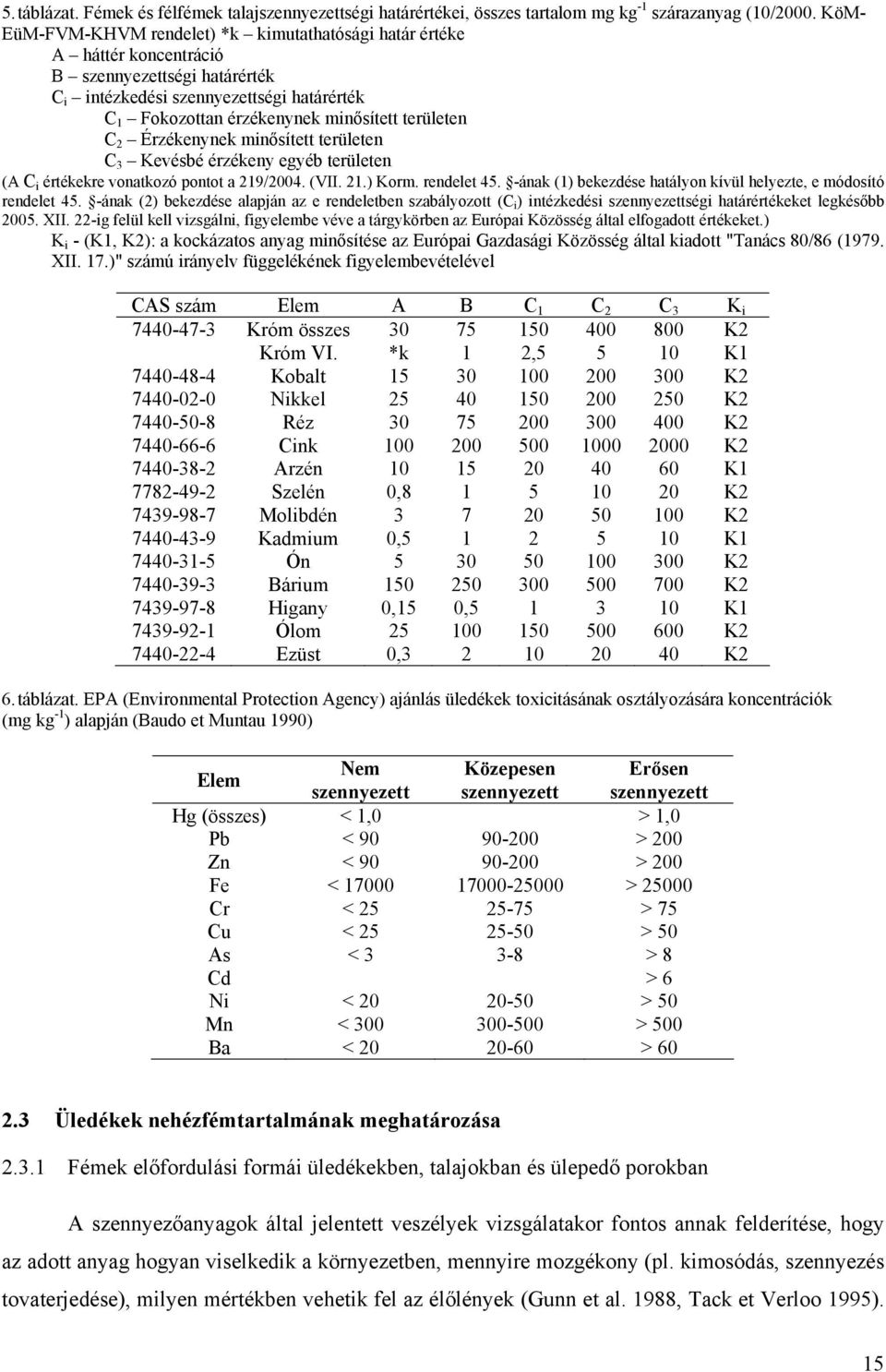 területen C 2 Érzékenynek minősített területen C 3 Kevésbé érzékeny egyéb területen (A C i értékekre vonatkozó pontot a 219/24. (VII. 21.) Korm. rendelet 45.