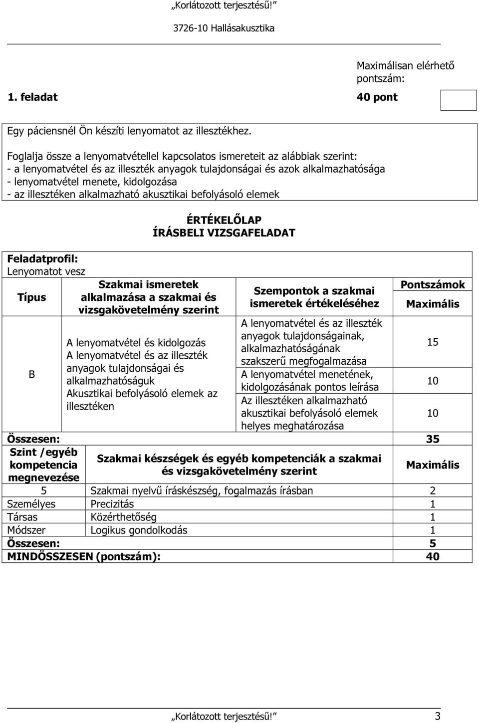 illesztéken alkalmazható akusztikai befolyásoló elemek Lenyomatot vesz Típus alkalmazása a szakmai és B A lenyomatvétel és kidolgozás A lenyomatvétel és az illeszték anyagok tulajdonságai és