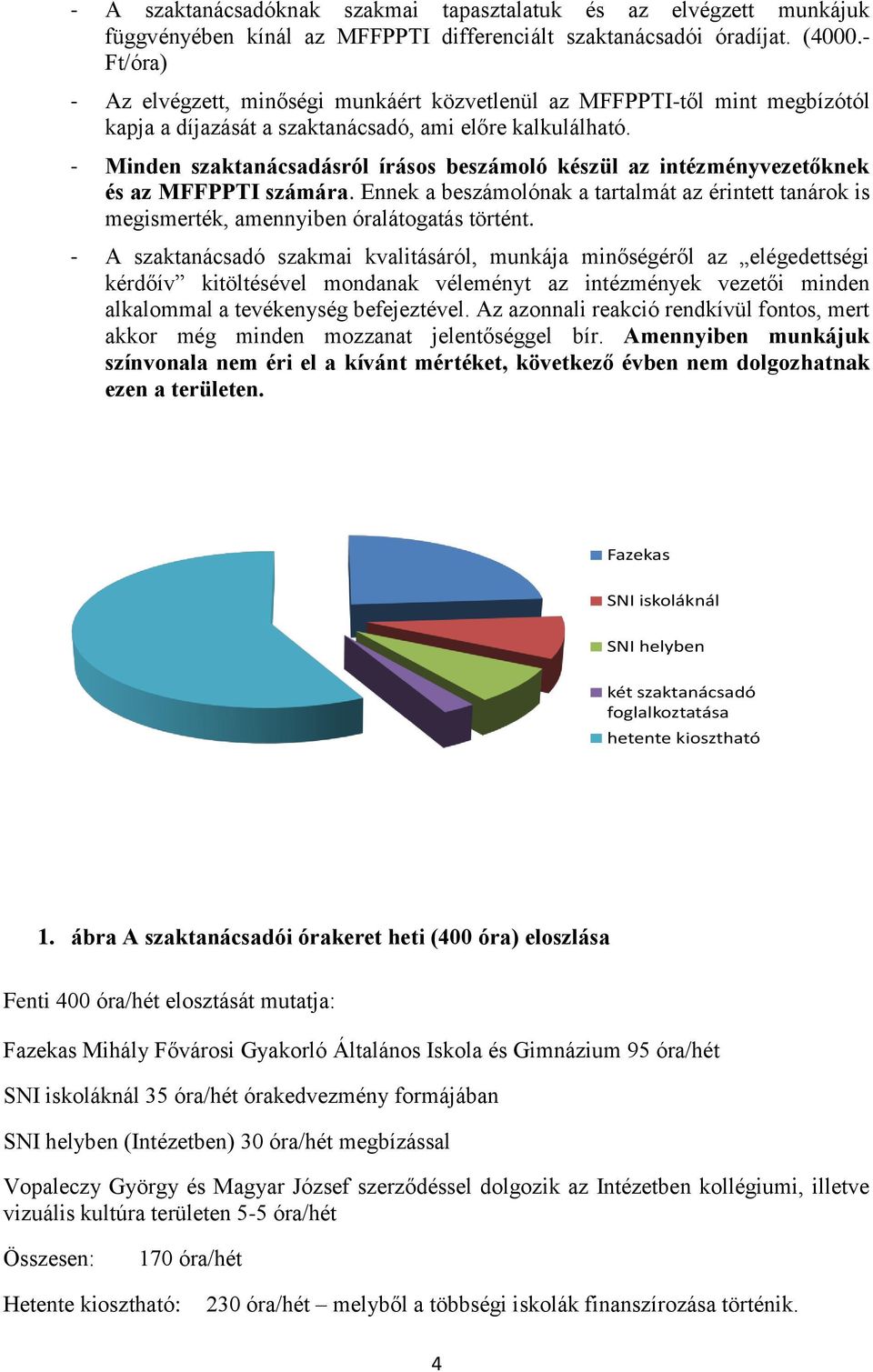 - Minden szaktanácsadásról írásos beszámoló készül az intézményvezetőknek és az MFFPPTI számára. Ennek a beszámolónak a tartalmát az érintett tanárok is megismerték, amennyiben óralátogatás történt.