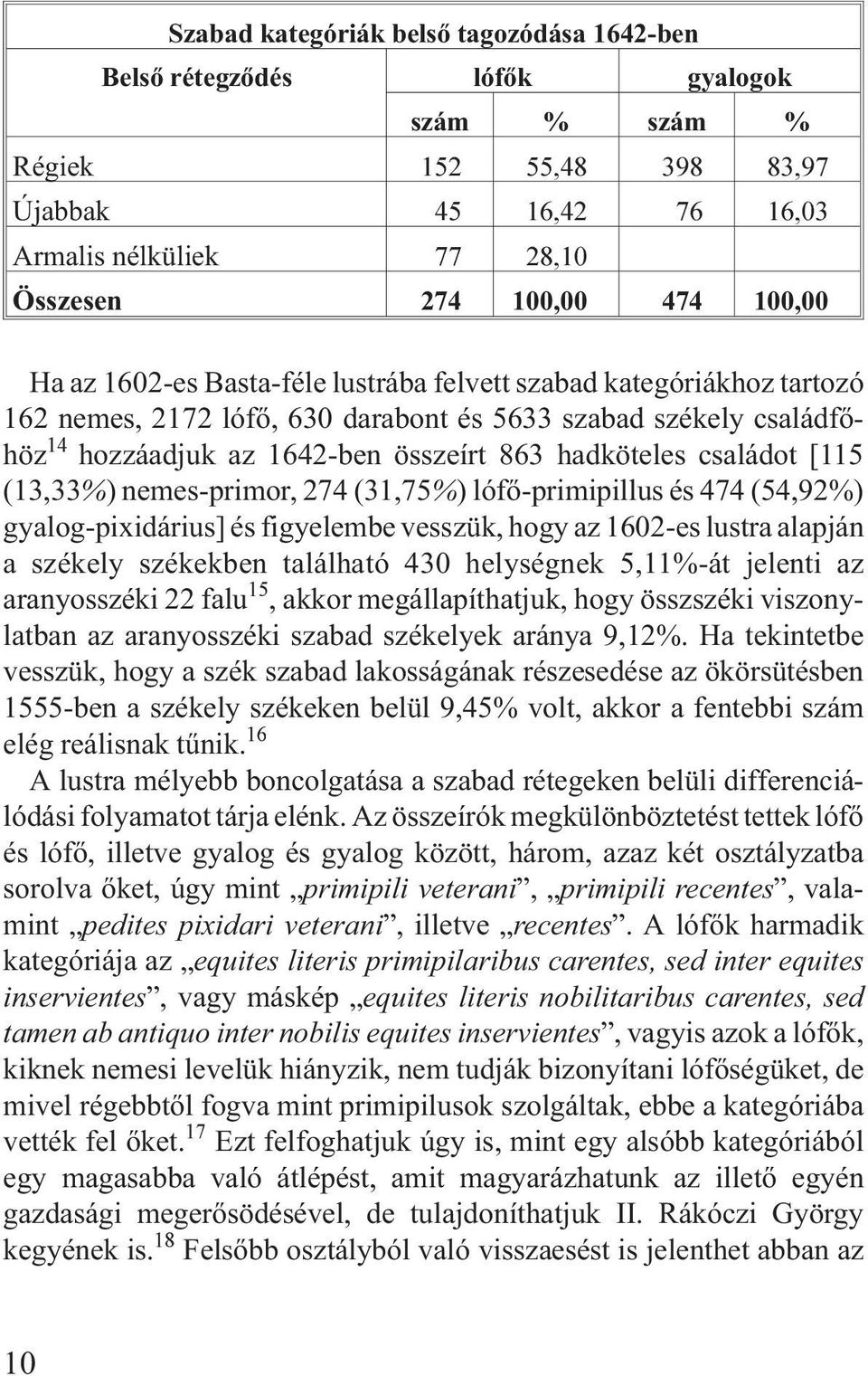 családot [115 (13,33%) nemes-primor, 274 (31,75%) lófõ-primipillusés474 (54,92%) gyalog-pixidárius] és figyelembe vesszük, hogy az 1602-es lustra alapján a székely székekben található 430 helységnek