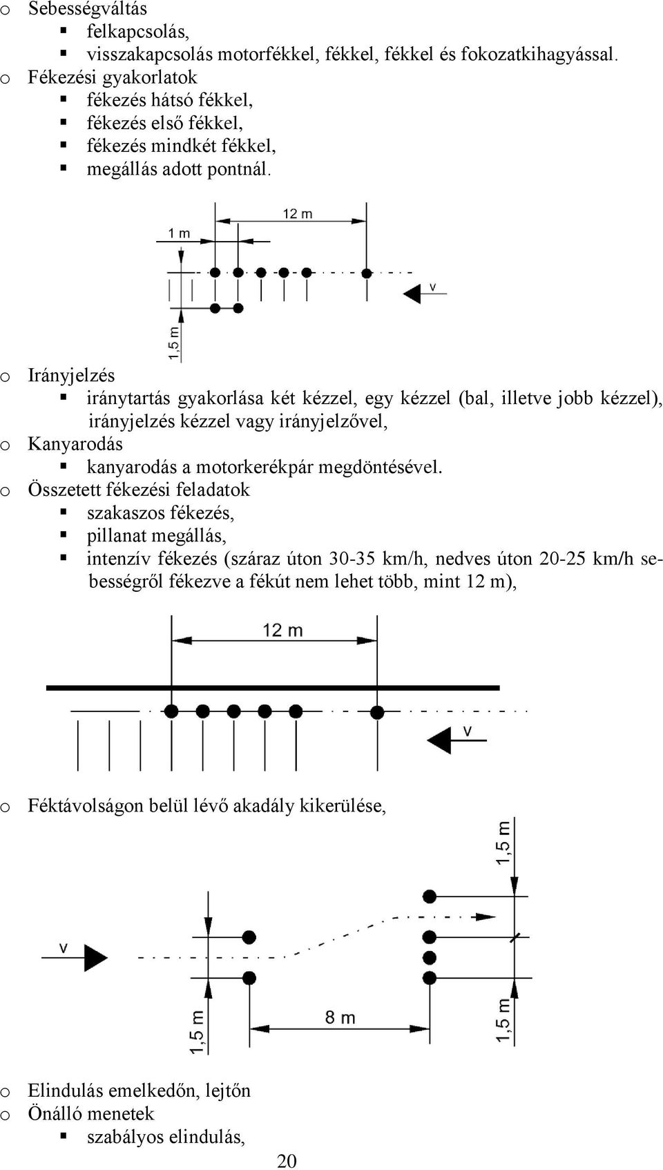 Irányjelzés iránytartás gyakrlása két kézzel, egy kézzel (bal, illetve jbb kézzel), irányjelzés kézzel vagy irányjelzővel, Kanyardás kanyardás a mtrkerékpár