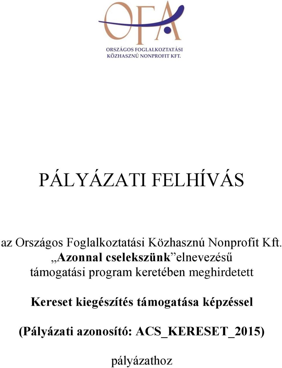 Azonnal cselekszünk elnevezésű támogatási program keretében