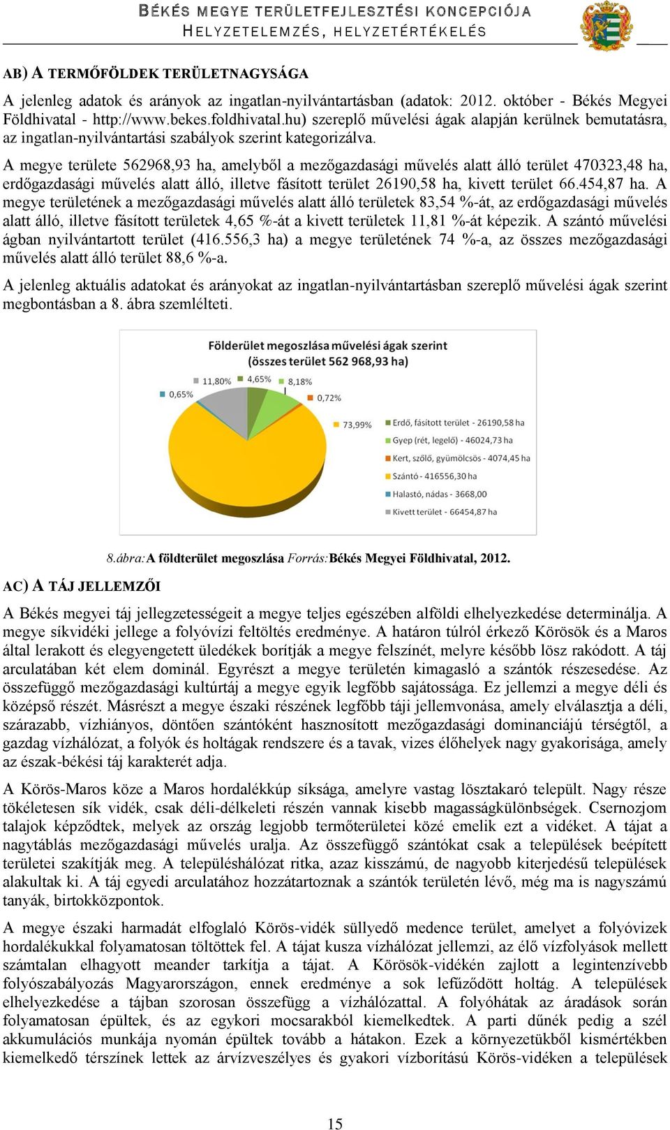 A megye területe 562968,93 ha, amelyből a mezőgazdasági művelés alatt álló terület 470323,48 ha, erdőgazdasági művelés alatt álló, illetve fásított terület 26190,58 ha, kivett terület 66.454,87 ha.