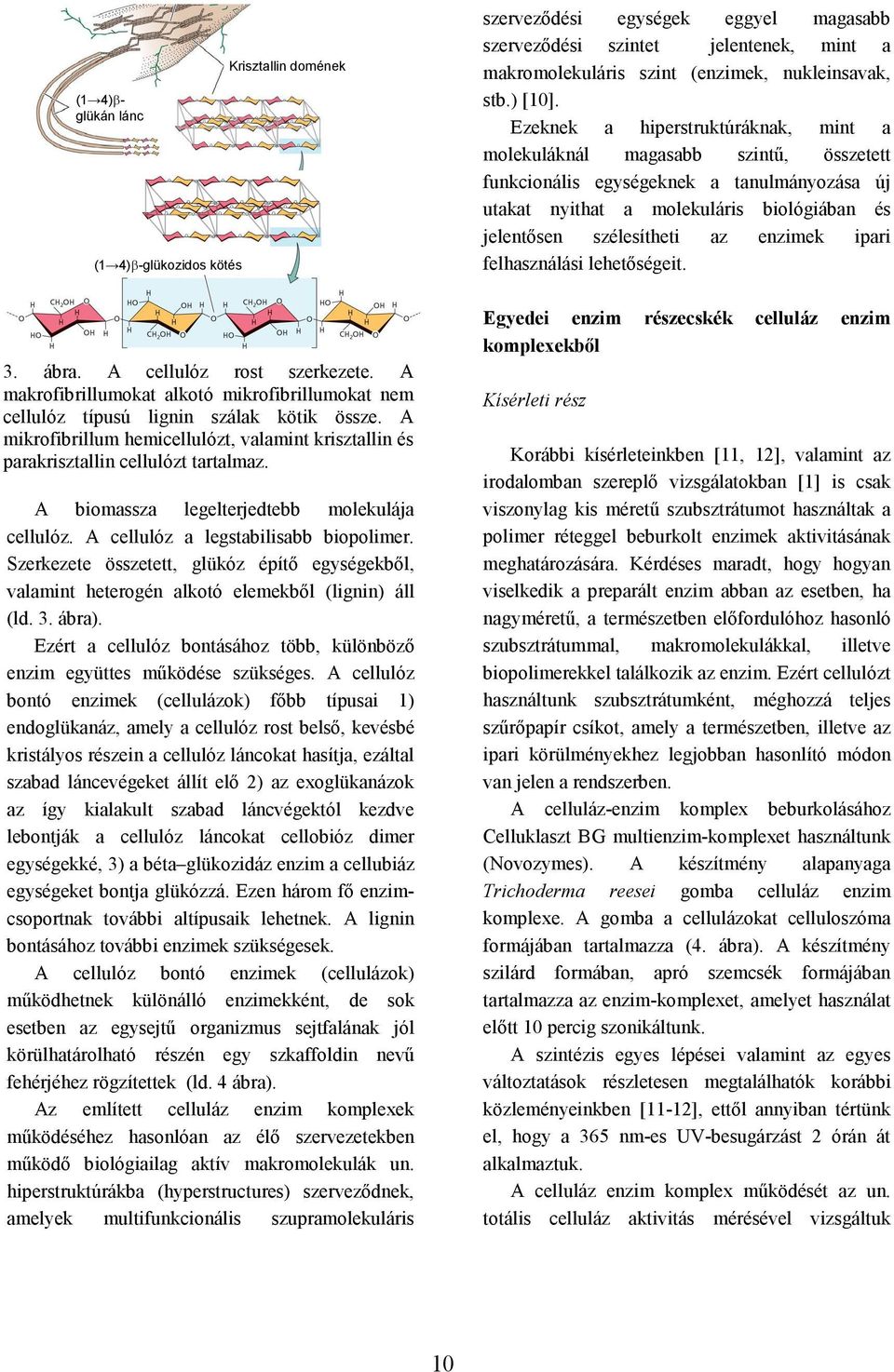 enzimek ipari felhasználási lehetıségeit. 3. ábra. A cellulóz rost szerkezete. A makrofibrillumokat alkotó mikrofibrillumokat nem cellulóz típusú lignin szálak kötik össze.