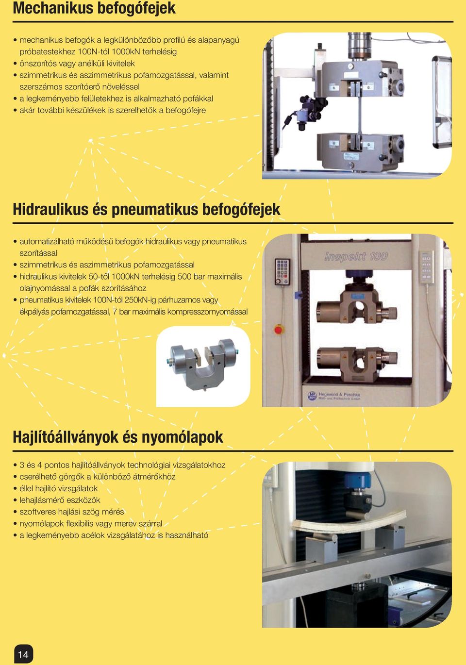 befogófejek automatizálható működésű befogók hidraulikus vagy pneumatikus szorítással szimmetrikus és aszimmetrikus pofamozgatással hidraulikus kivitelek 50-től 1000kN terhelésig 500 bar maximális