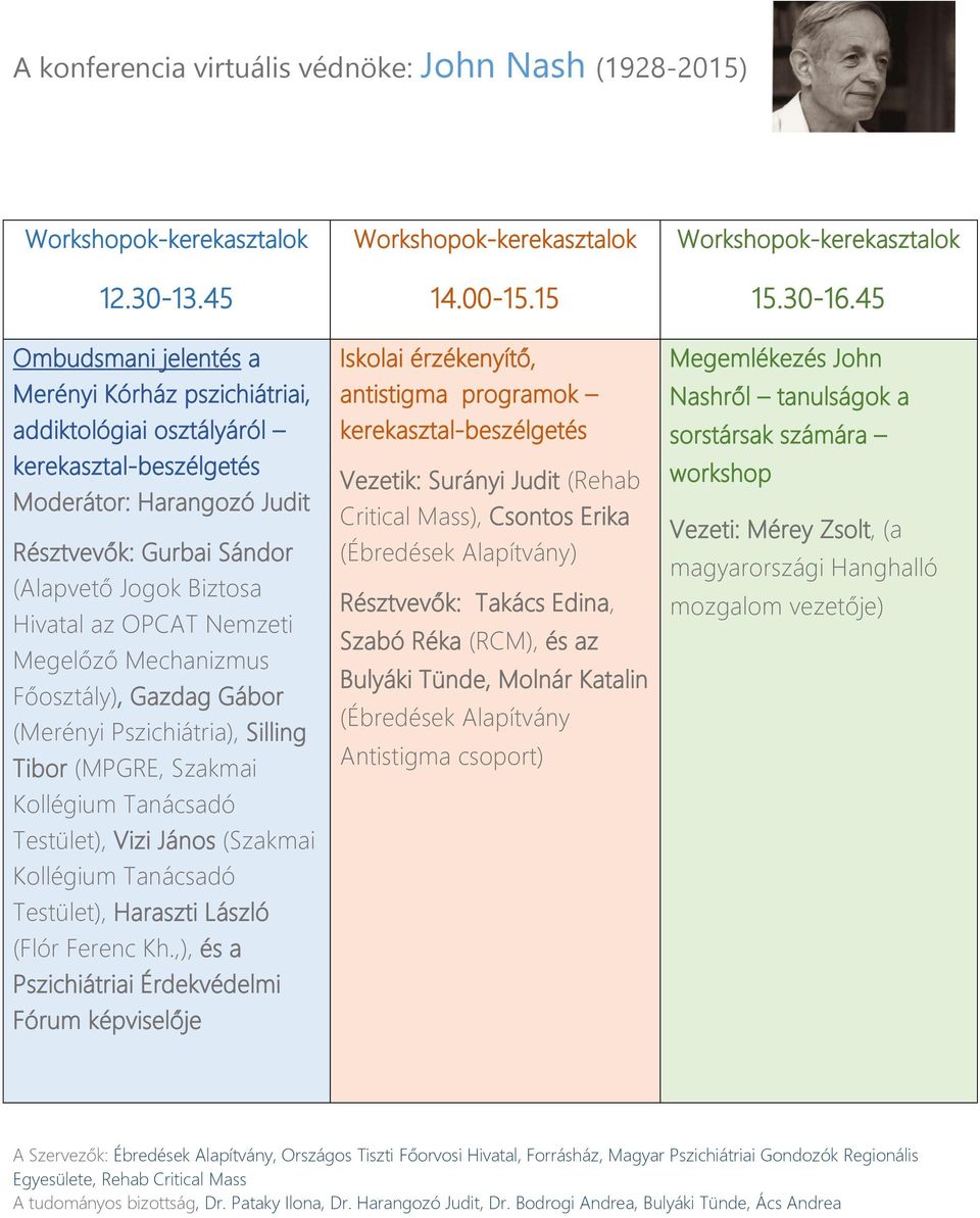 Nemzeti Megelőző Mechanizmus Főosztály), Gazdag Gábor (Merényi Pszichiátria), Silling Tibor (MPGRE, Szakmai Kollégium Tanácsadó Testület), Vizi János (Szakmai Kollégium Tanácsadó Testület), Haraszti