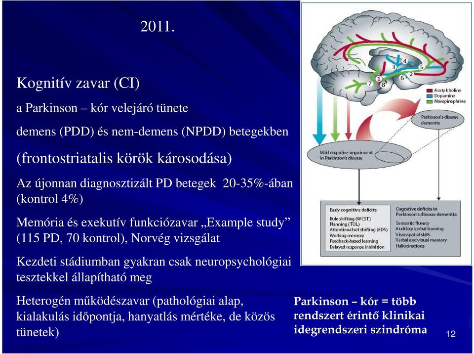 kontrol), Norvég vizsgálat Kezdeti stádiumban gyakran csak neuropsychológiai tesztekkel állapítható meg Heterogén működészavar
