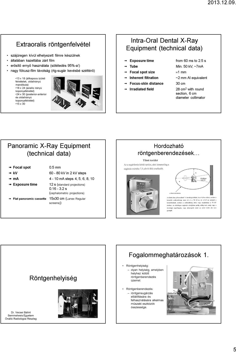 oldalirányú koponyafelvétel) 15 x 30 Intra-Oral Dental X-Ray Equipment (technical data) Exposure time from 60 ms to 2.5 s Tube Min.