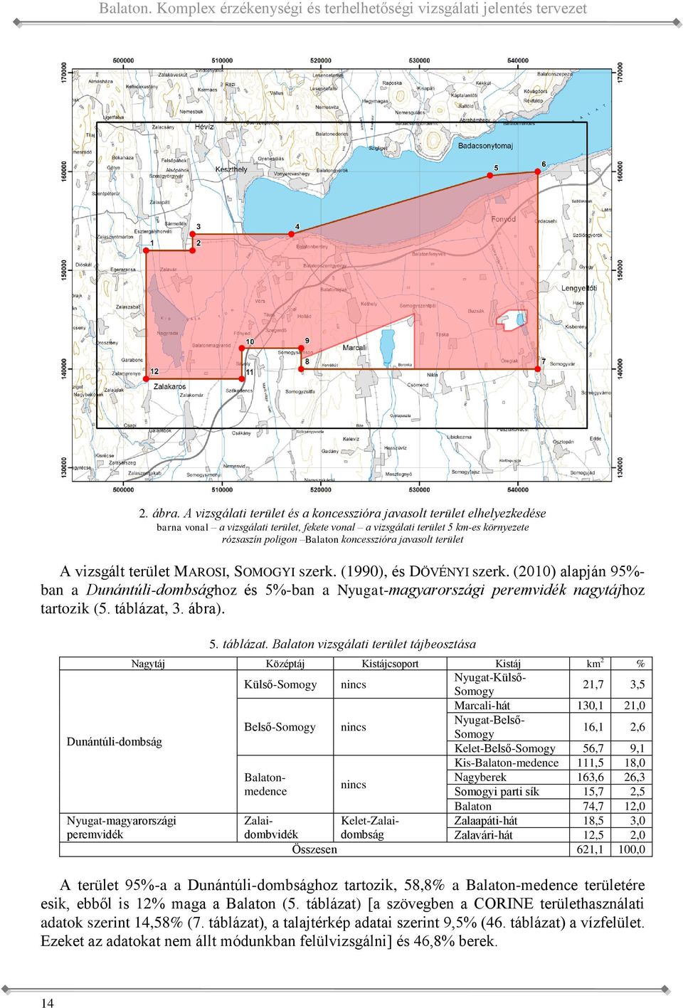 Dunántúli-dombsághoz és 5%-ban a Nyugat-magyarországi peremvidék nagytájhoz tartozik (5 táblázat, 3 ábra) 5 táblázat Balaton vizsgálati terület tájbeosztása Nyugat-magyarországi peremvidék Nagytáj