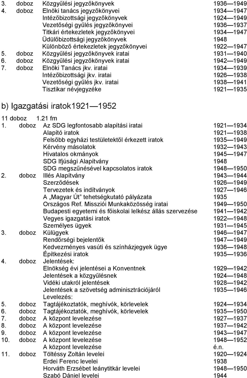 jegyzőkönyvek 1948 Különböző értekezletek jegyzőkönyvei 1922 1947 5. doboz Közgyűlési jegyzőkönyvek iratai 1931 1940 6. doboz Közgyűlési jegyzőkönyvek iratai 1942 1949 7. doboz Elnöki Tanács jkv.