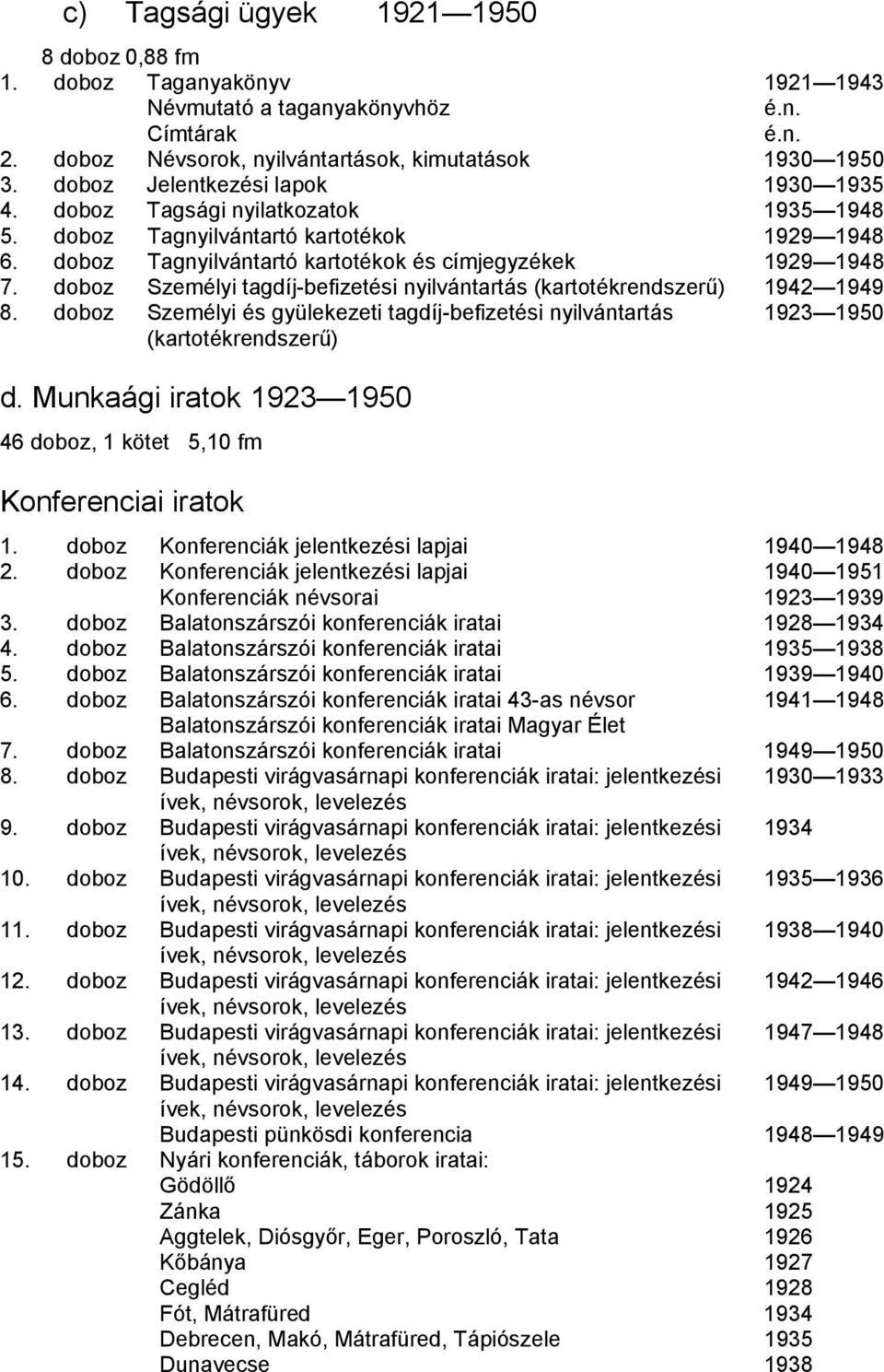 doboz Személyi tagdíj-befizetési nyilvántartás (kartotékrendszerű) 1942 1949 8. doboz Személyi és gyülekezeti tagdíj-befizetési nyilvántartás (kartotékrendszerű) 1923 1950 d.