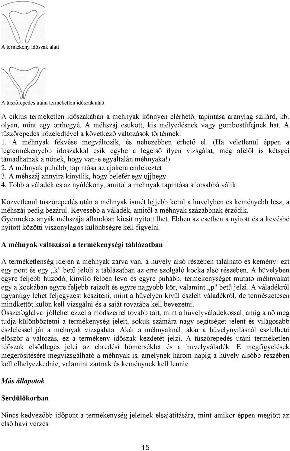 (Ha véletlenül éppen a legtermékenyebb időszakkal esik egybe a legelső ilyen vizsgálat, még afelől is kétsgei támadhatnak a nőnek, hogy van-e egyáltalán méhnyaka!) 2.