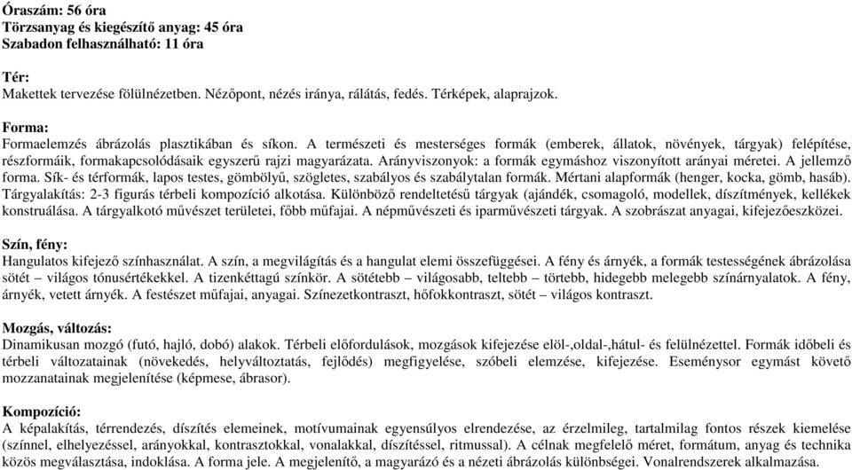 Arányviszonyok: a formák egymáshoz viszonyított arányai méretei. A jellemzı forma. Sík- és térformák, lapos testes, gömbölyő, szögletes, szabályos és szabálytalan formák.