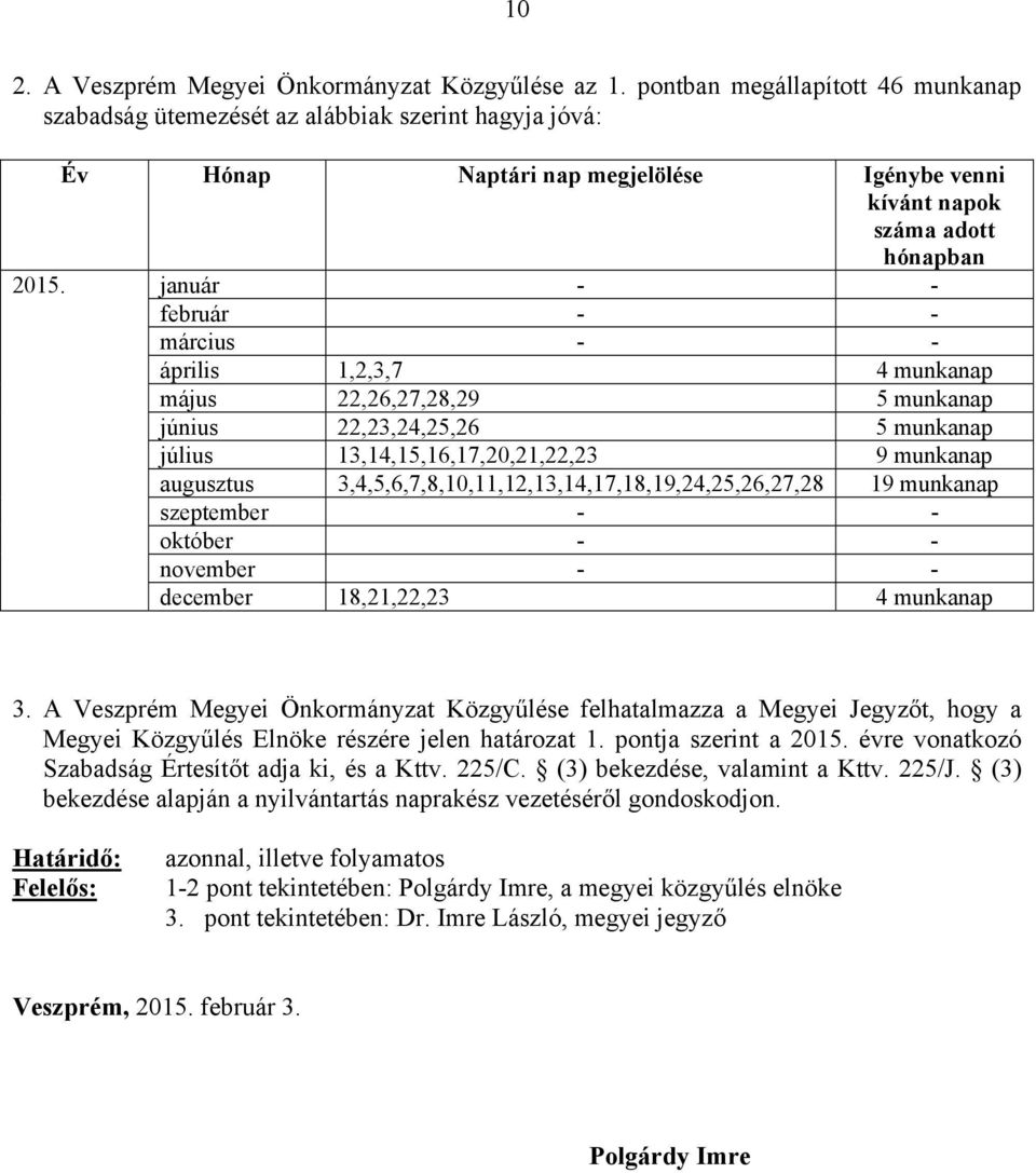 január - - február - - március - - április 1,2,3,7 4 munkanap május 22,26,27,28,29 5 munkanap június 22,23,24,25,26 5 munkanap július 13,14,15,16,17,20,21,22,23 9 munkanap augusztus