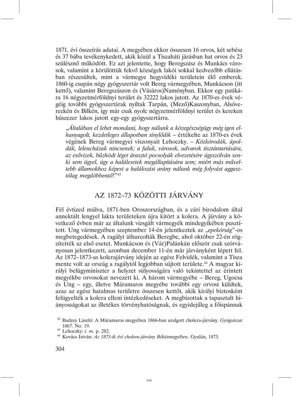 1860-ig csupán négy gyógyszertár volt Bereg vármegyében, Munkácson (itt kettõ), valamint Beregszászon és (Vásáros)Naményban. Ekkor egy patikára 16 négyzetmérföldnyi terület és 32222 lakos jutott.