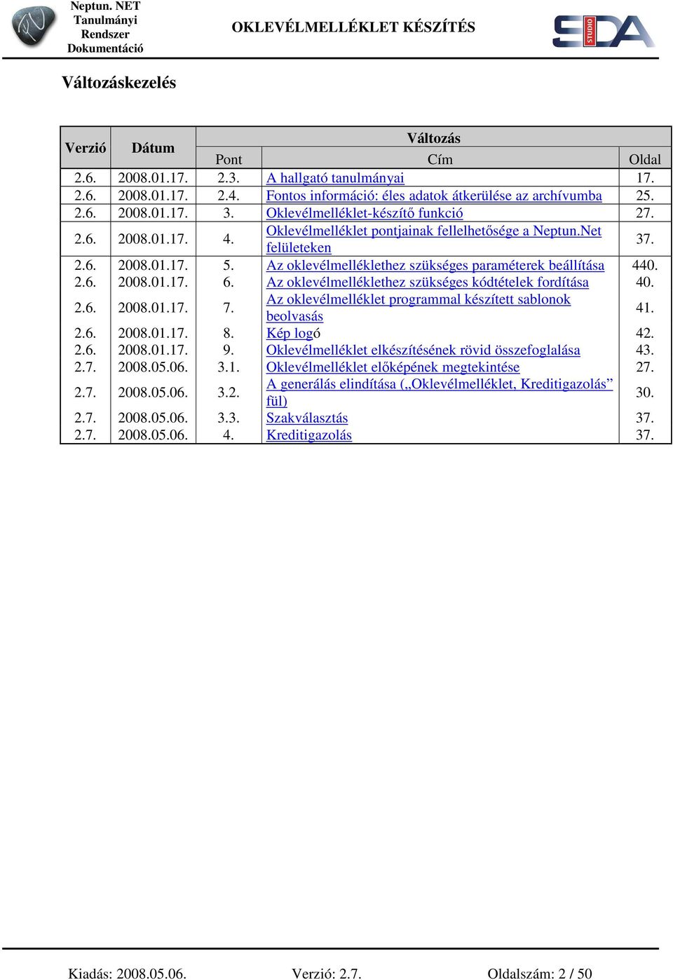 Az oklevélmelléklethez szükséges paraméterek beállítása 440. 2.6. 2008.01.17. 6. Az oklevélmelléklethez szükséges kódtételek fordítása 40. 2.6. 2008.01.17. 7.