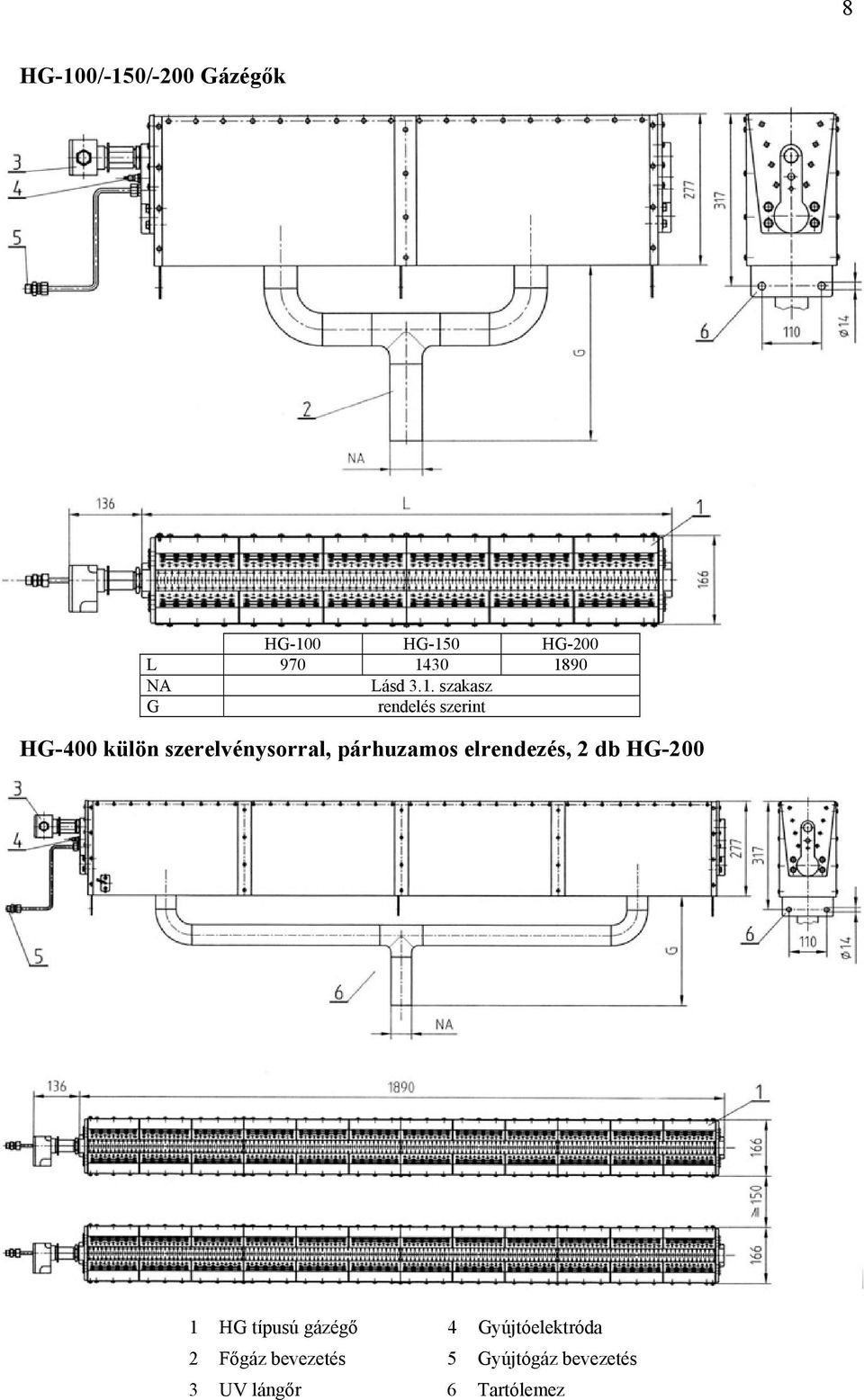 szakasz G rendelés szerint HG-400 külön szerelvénysorral,