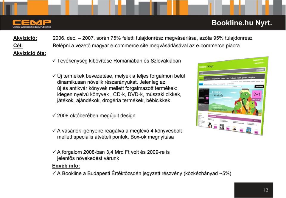 termékek bevezetése, melyek a teljes forgalmon belül dinamikusan növelik részarányukat.