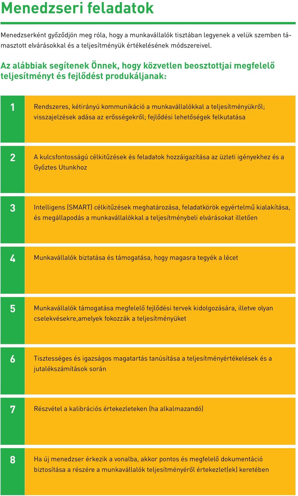 visszajelzések adása az erősségekről; fejlődési lehetőségek felkutatása 12 Rendszeres, A kulcsfontosságú kétirányú célkitűzések kommunikáció és feladatok a munkavállalókkal hozzáigazítása a