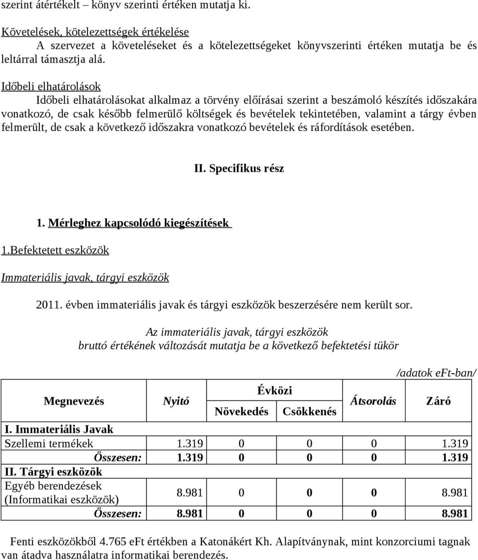 Időbeli elhatárolások Időbeli elhatárolásokat alkalmaz a törvény előírásai szerint a beszámoló készítés időszakára vonatkozó, de csak később felmerülő költségek és bevételek tekintetében, valamint a