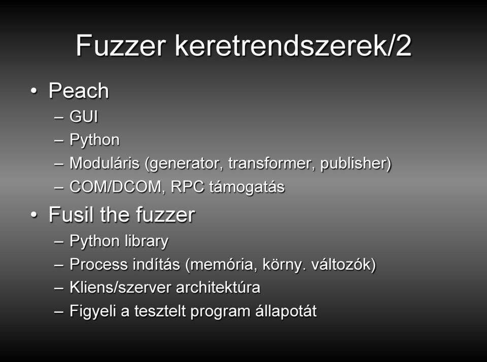 Fusil the fuzzer Python library Process indítás (memória,