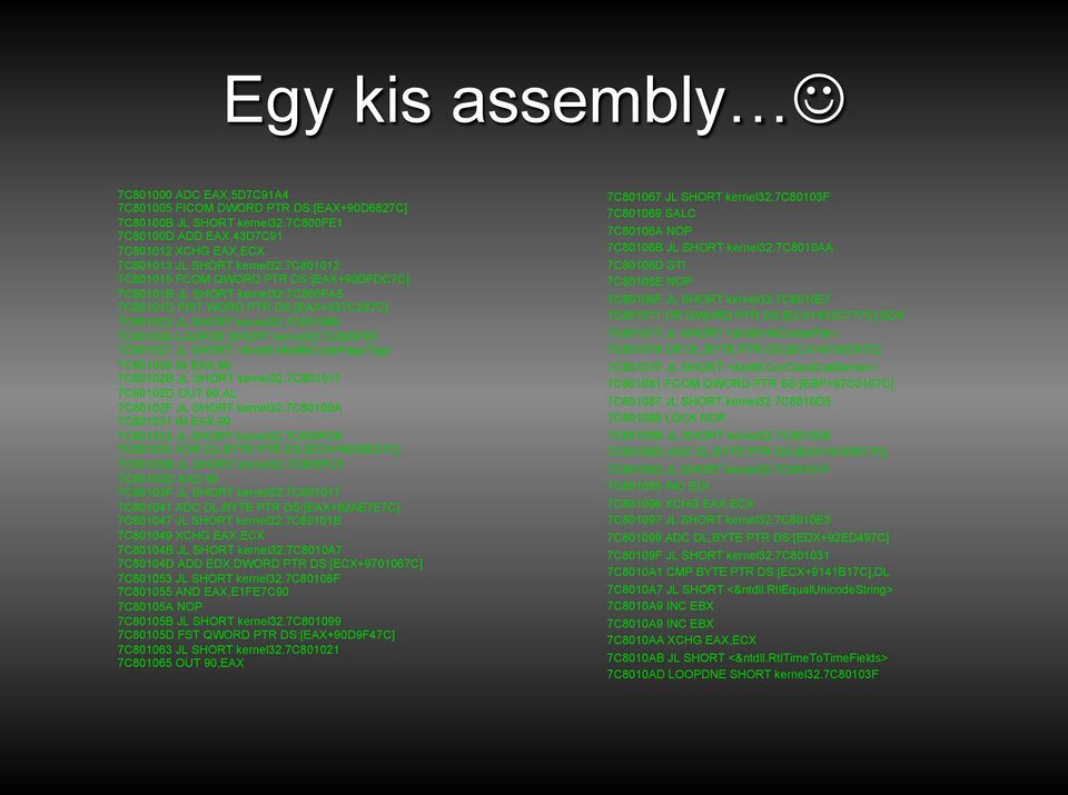 7c800fb7 7C801027 JL SHORT <&ntdll.nlsmbcodepagetag> 7C801029 IN EAX,90 7C80102B JL SHORT kernel32.7c801017 7C80102D OUT 90,AL 7C80102F JL SHORT kernel32.