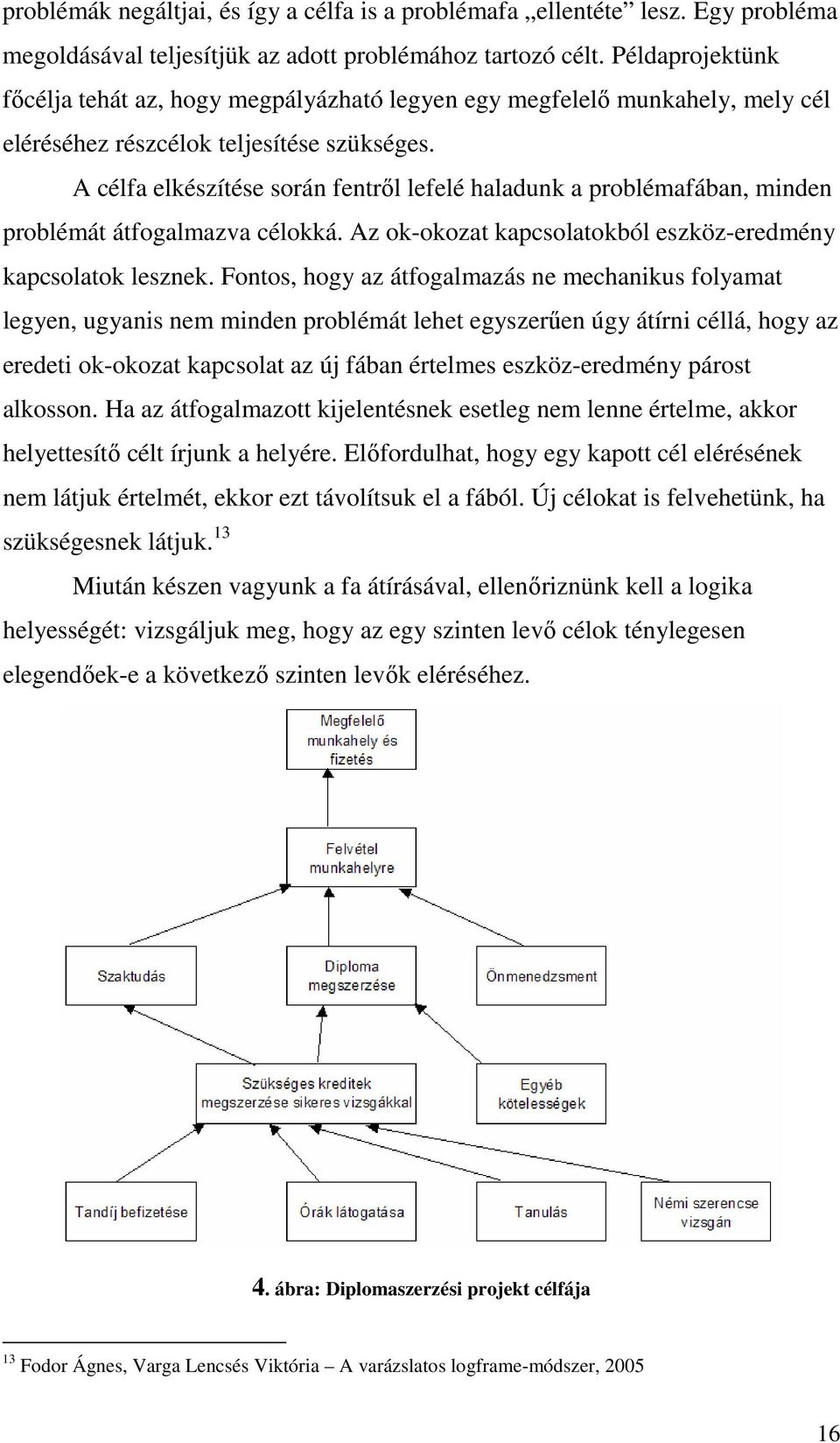 A célfa elkészítése során fentrıl lefelé haladunk a problémafában, minden problémát átfogalmazva célokká. Az ok-okozat kapcsolatokból eszköz-eredmény kapcsolatok lesznek.