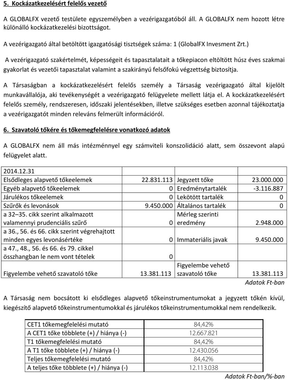 ) A vezérigazgató szakértelmét, képességeit és tapasztalatait a tőkepiacon eltöltött húsz éves szakmai gyakorlat és vezetői tapasztalat valamint a szakirányú felsőfokú végzettség biztosítja.