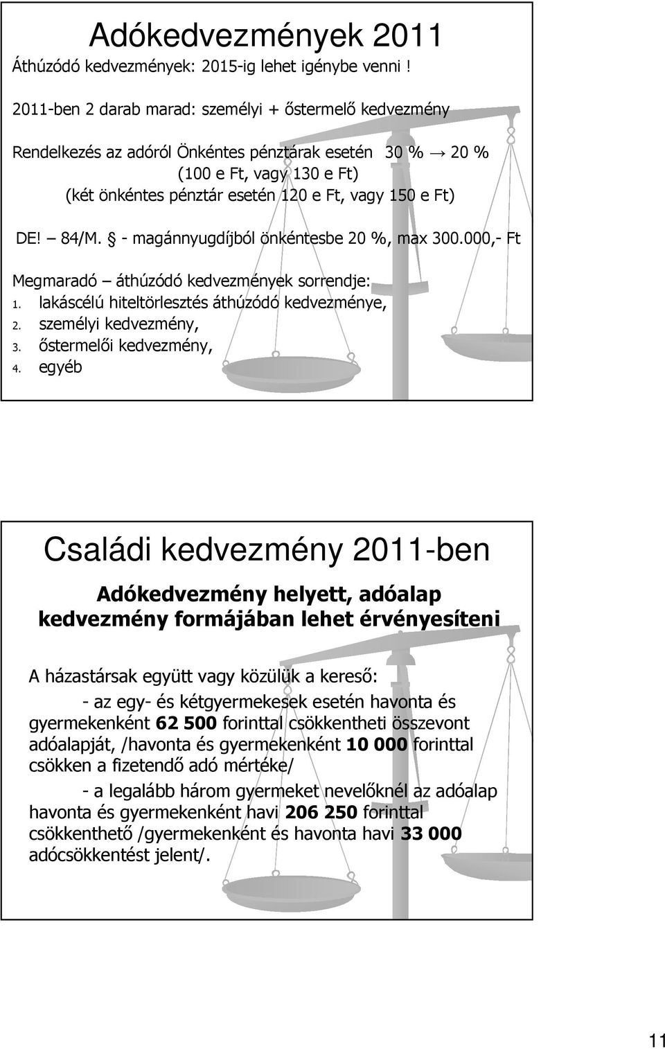 84/M. - magánnyugdíjból önkéntesbe 20 %, max 300.000,- Ft Megmaradó áthúzódó kedvezmények sorrendje: 1. lakáscélú hiteltörlesztés áthúzódó kedvezménye, 2. személyi kedvezmény, 3.