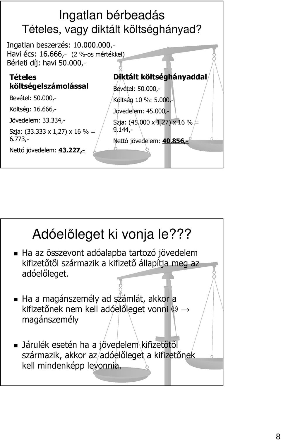 000,- Szja: (45.000 x 1,27) x 16 % = 9.144,- Nettó jövedelem: 40.856,- Adóelőleget ki vonja le?