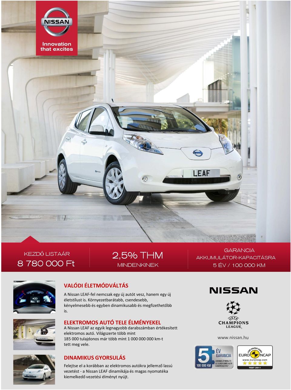 ELEKTROMOS AUTÓ TELE ÉLMÉNYEKEL A Nissan LEAF az egyik legnagyobb darabszámban értékesített elektromos autó.