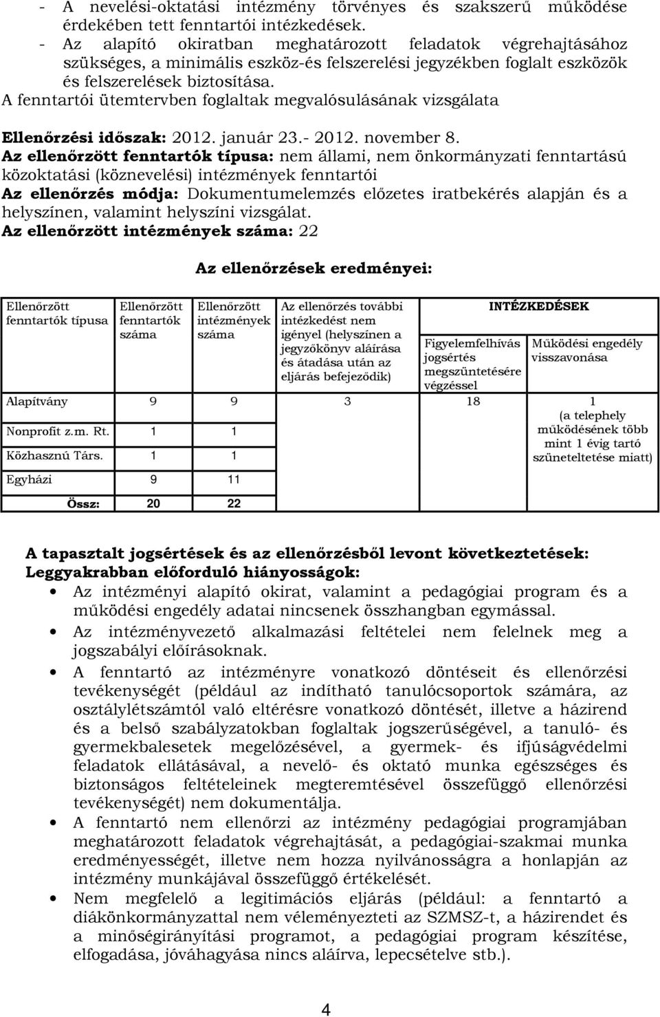 A fenntartói ütemtervben foglaltak megvalósulásának vizsgálata Ellenőrzési időszak: 2012. január 23.- 2012. november 8.