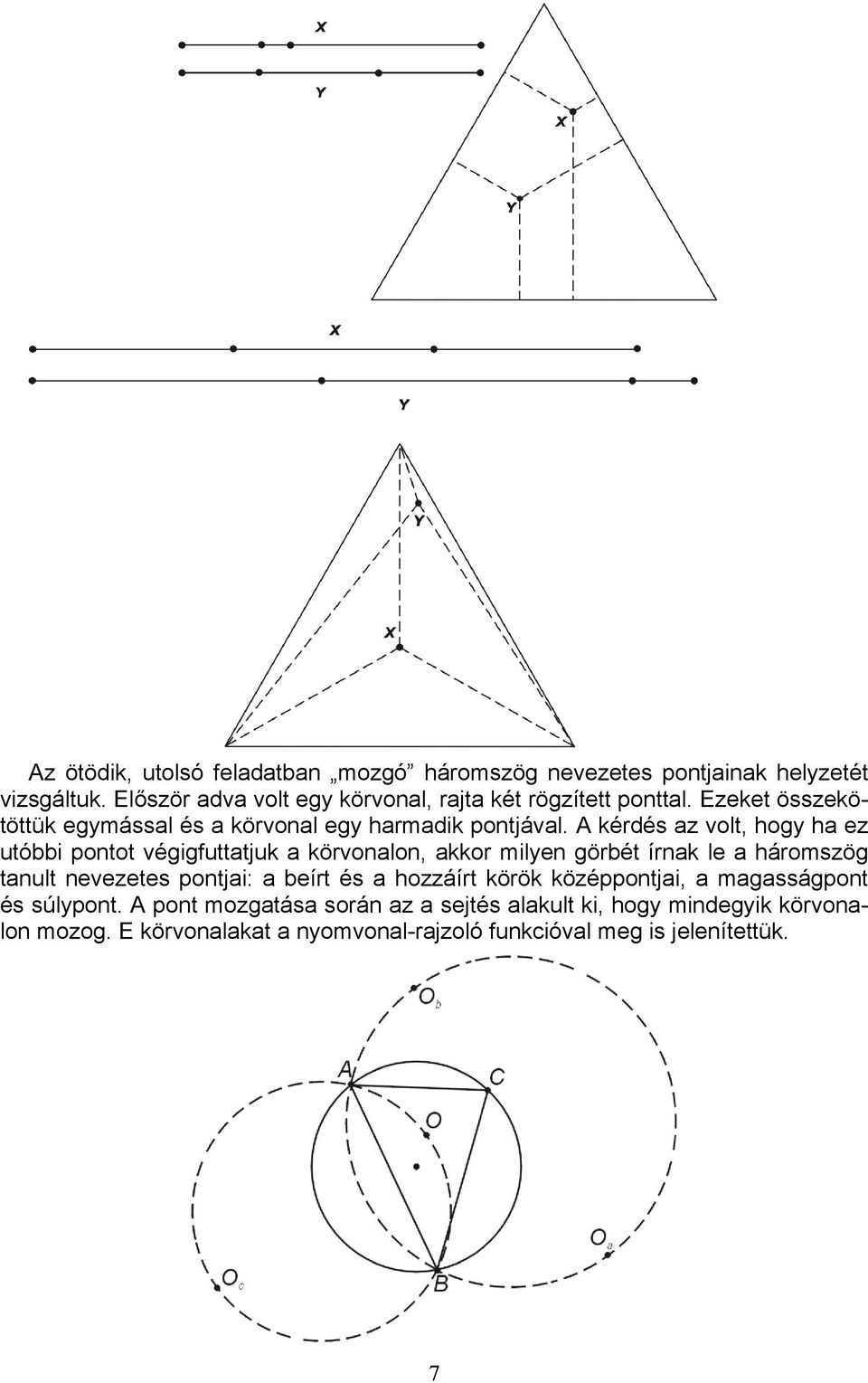 A kérdés az volt, hogy ha ez utóbbi pontot végigfuttatjuk a körvonalon, akkor milyen görbét írnak le a háromszög tanult nevezetes pontjai: a