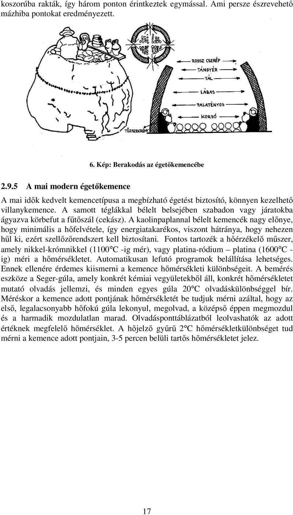 A samott téglákkal bélelt belsejében szabadon vagy járatokba ágyazva körbefut a főtıszál (cekász).