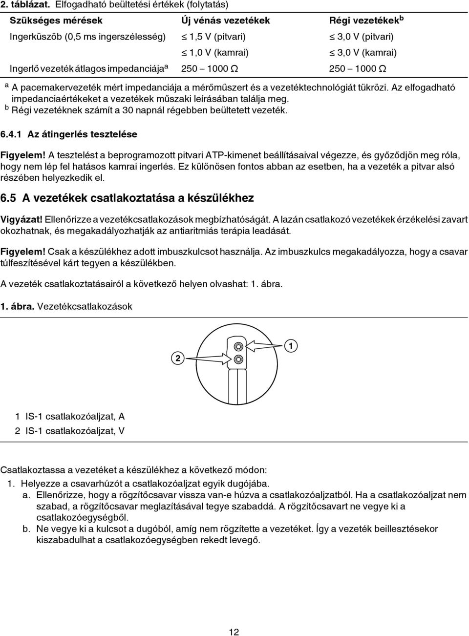 Ingerlő vezeték átlagos impedanciája a 250 1000 Ω 250 1000 Ω a A pacemakervezeték mért impedanciája a mérőműszert és a vezetéktechnológiát tükrözi.