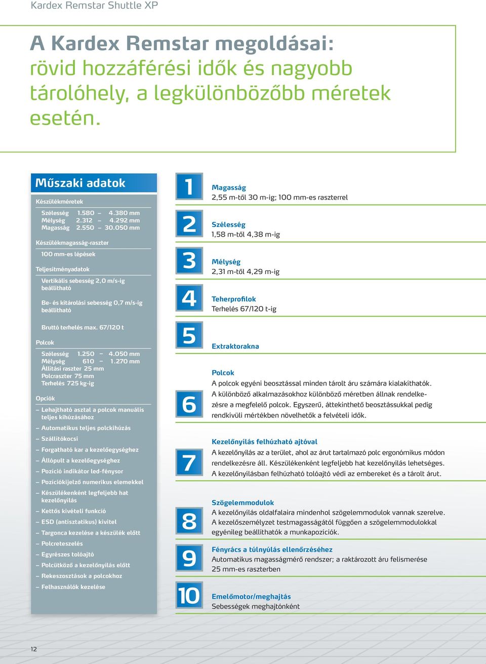 050 mm Készülékmagasság-raszter 100 mm-es lépések Teljesítményadatok Vertikális sebesség 2,0 m/s-ig beállítható Be- és kitárolási sebesség 0,7 m/s-ig beállítható Bruttó terhelés max.