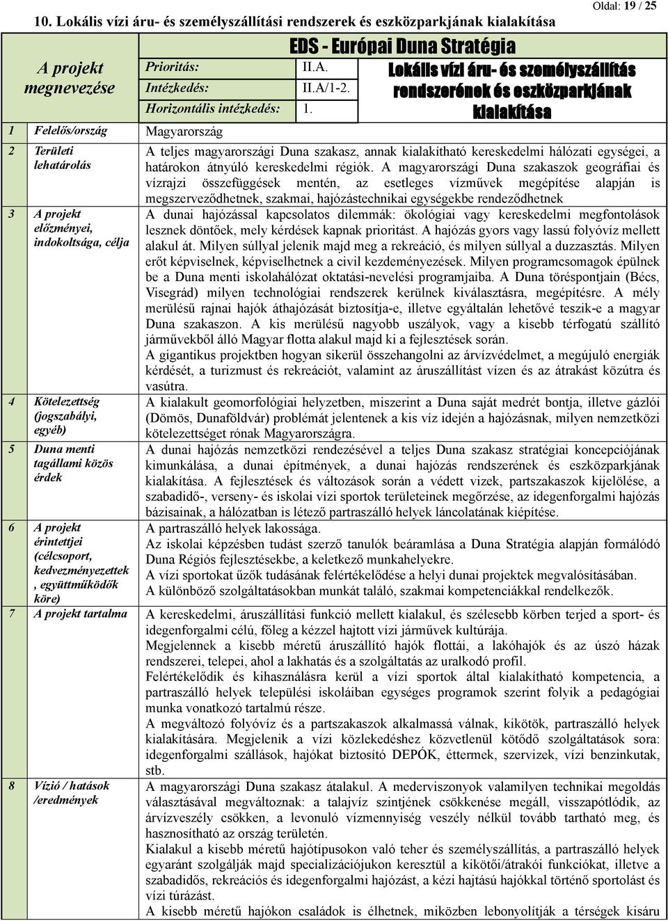 Lokális vízi áru- és személyszállítás Intézkedés: II.A/-2. rendszerének és eszközparkjának Horizontális intézkedés:.