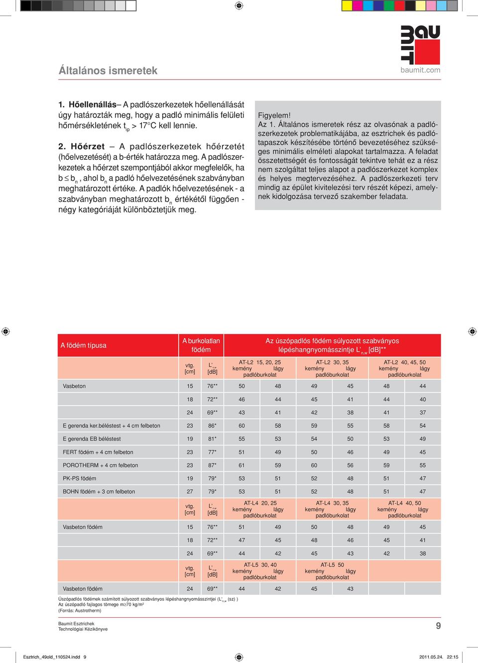 A padlószerkezetek a hôérzet szempontjából akkor megfelelôk, ha b b n, ahol b n a padló hôelvezetésének szabványban meghatározott értéke.