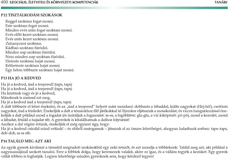 Kéthetente szoktam hajat mosni. Egy héten többször szoktam hajat mosni. P13 Ha jó a kedved Ha jó a kedved, üsd a tenyered! (taps, taps) Ha jó a kedved, üsd a tenyered!