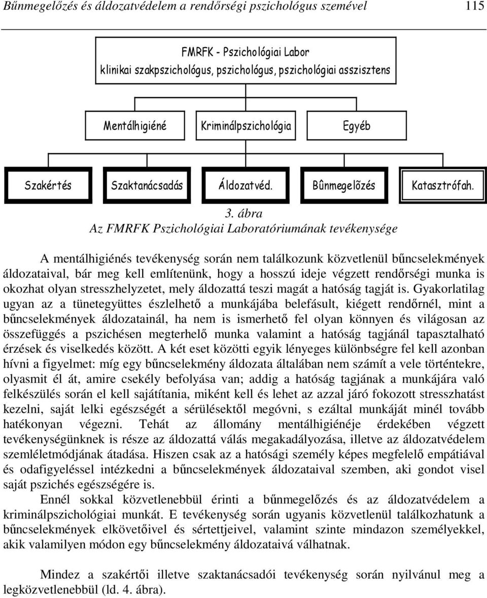 ábra Az FMRFK Pszichológiai Laboratóriumának tevékenysége A mentálhigiénés tevékenység során nem találkozunk közvetlenül bőncselekmények áldozataival, bár meg kell említenünk, hogy a hosszú ideje