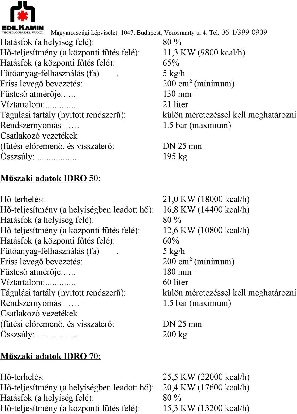 .. 80 % 11,3 KW (9800 kcal/h) 65% 5 kg/h 200 cm2 (minimum) 130 mm 21 liter külön méretezéssel kell meghatározni 1.