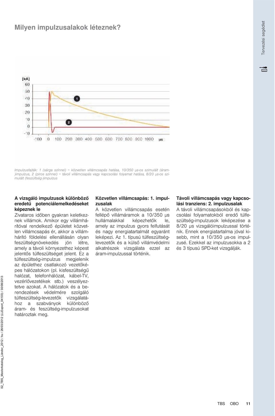 8/20 µs-os szimulált (feszültség-)impulzus A vizsgáló impulzusok különböző eredetű potenciálemelkedéseket képeznek le Zivataros időben gyakran keletkeznek villámok.