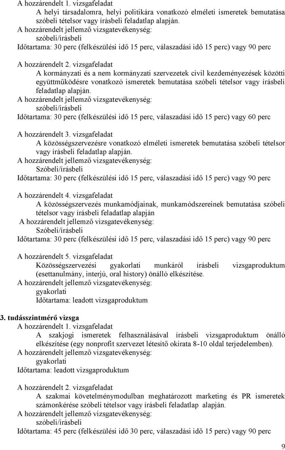 vizsgafeladat A kormányzati és a nem kormányzati szervezetek civil kezdeményezések közötti együttműködésre vonatkozó ismeretek bemutatása szóbeli tételsor vagy írásbeli feladatlap alapján.