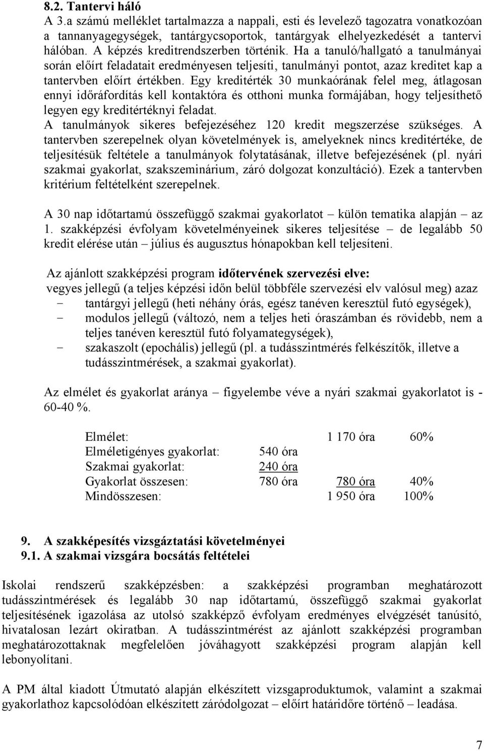 Egy kreditérték 30 munkaórának felel meg, átlagosan ennyi időráfordítás kell kontaktóra és otthoni munka formájában, hogy teljesíthető legyen egy kreditértéknyi feladat.