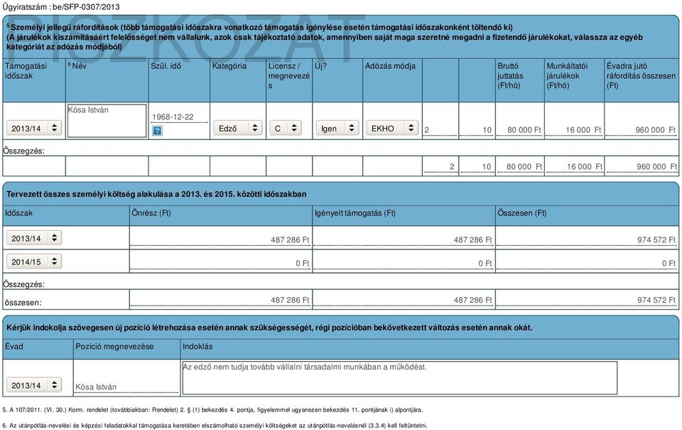 idő Kategória Licensz / megnevezé s Új?